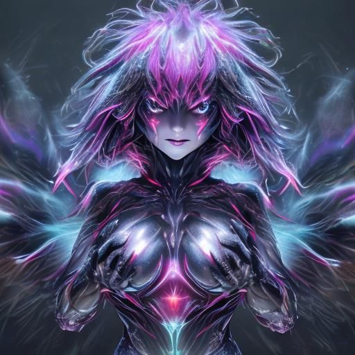 Glowing Hybrid Form in Sinister Liquid Background