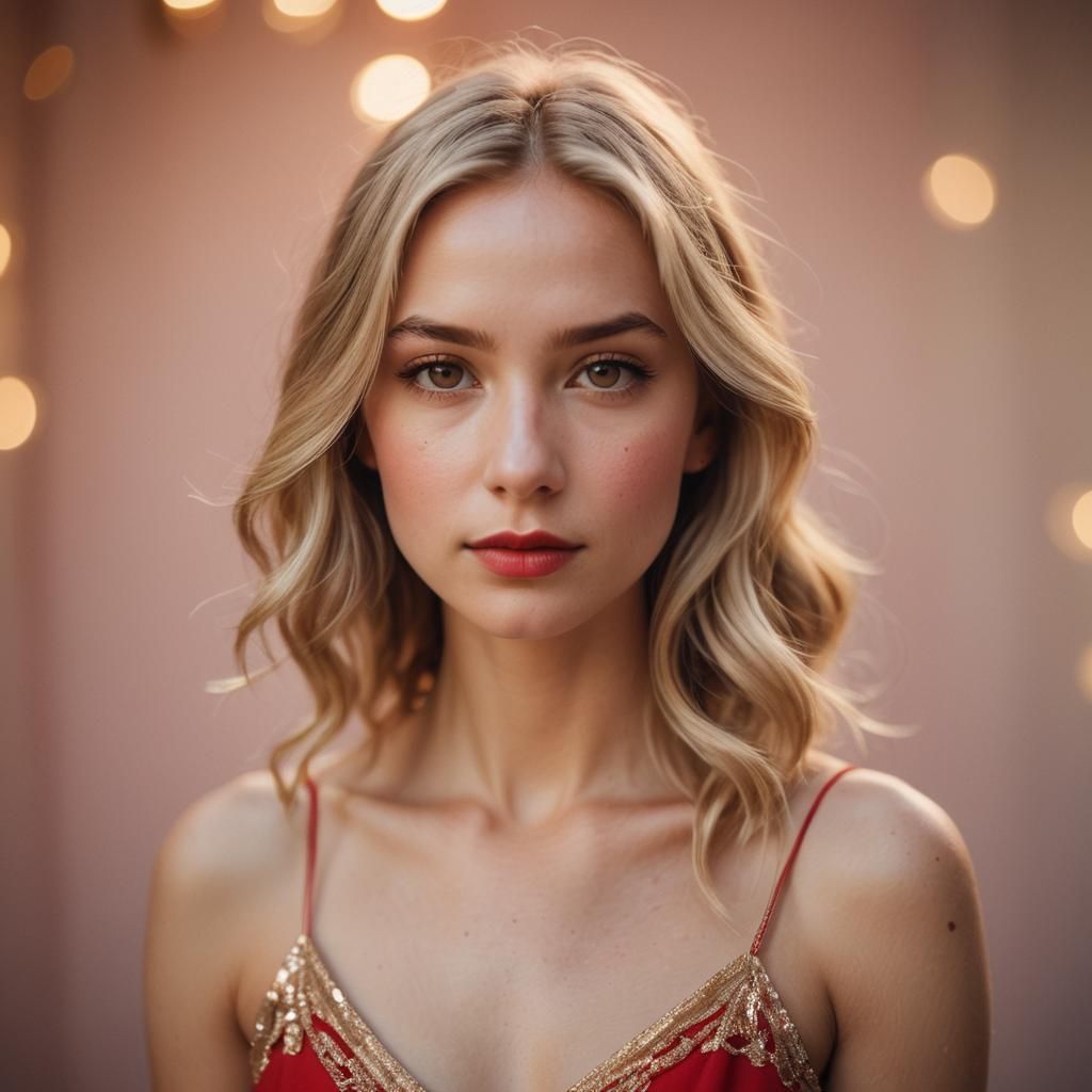 Portrait Photography: Blond Model in Red Dress