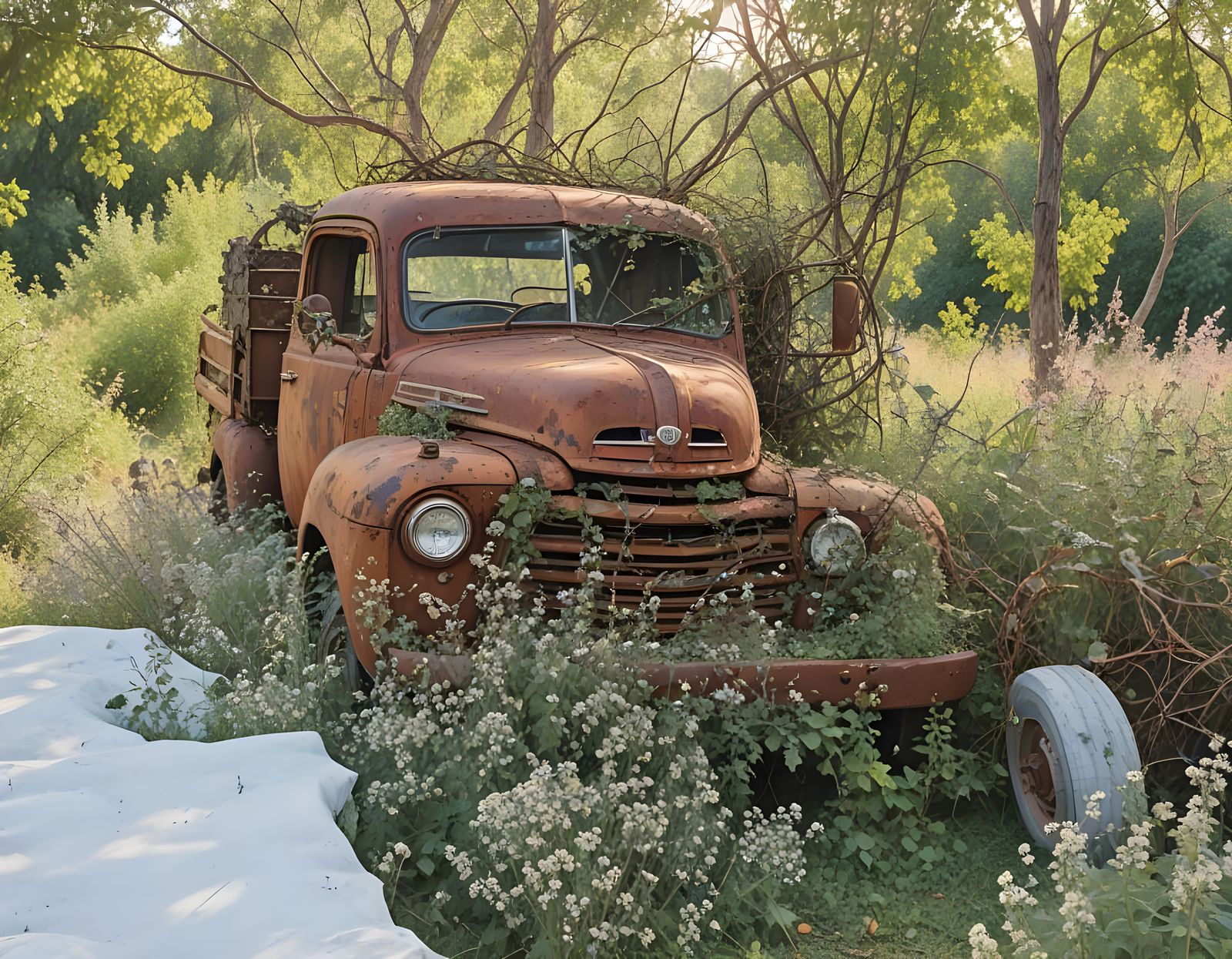 Surrealist Farm Truck in a Golden Hour Landscape