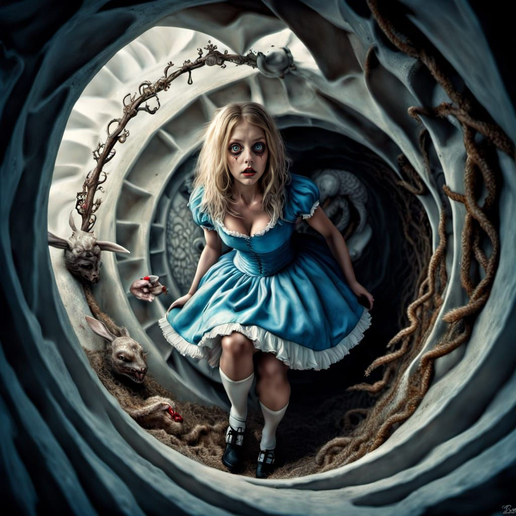 Alice's Descent: A Surreal Wonderland Nightmare