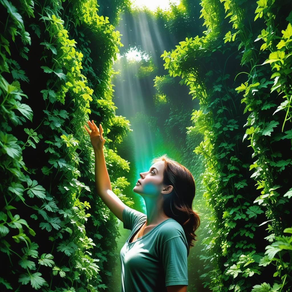 Cilantro Maze: Hyperrealistic Botanical Surrealism