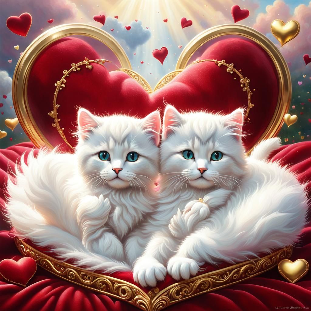 Fluffy Kittens in Love: Ethereal Valentine's Scene