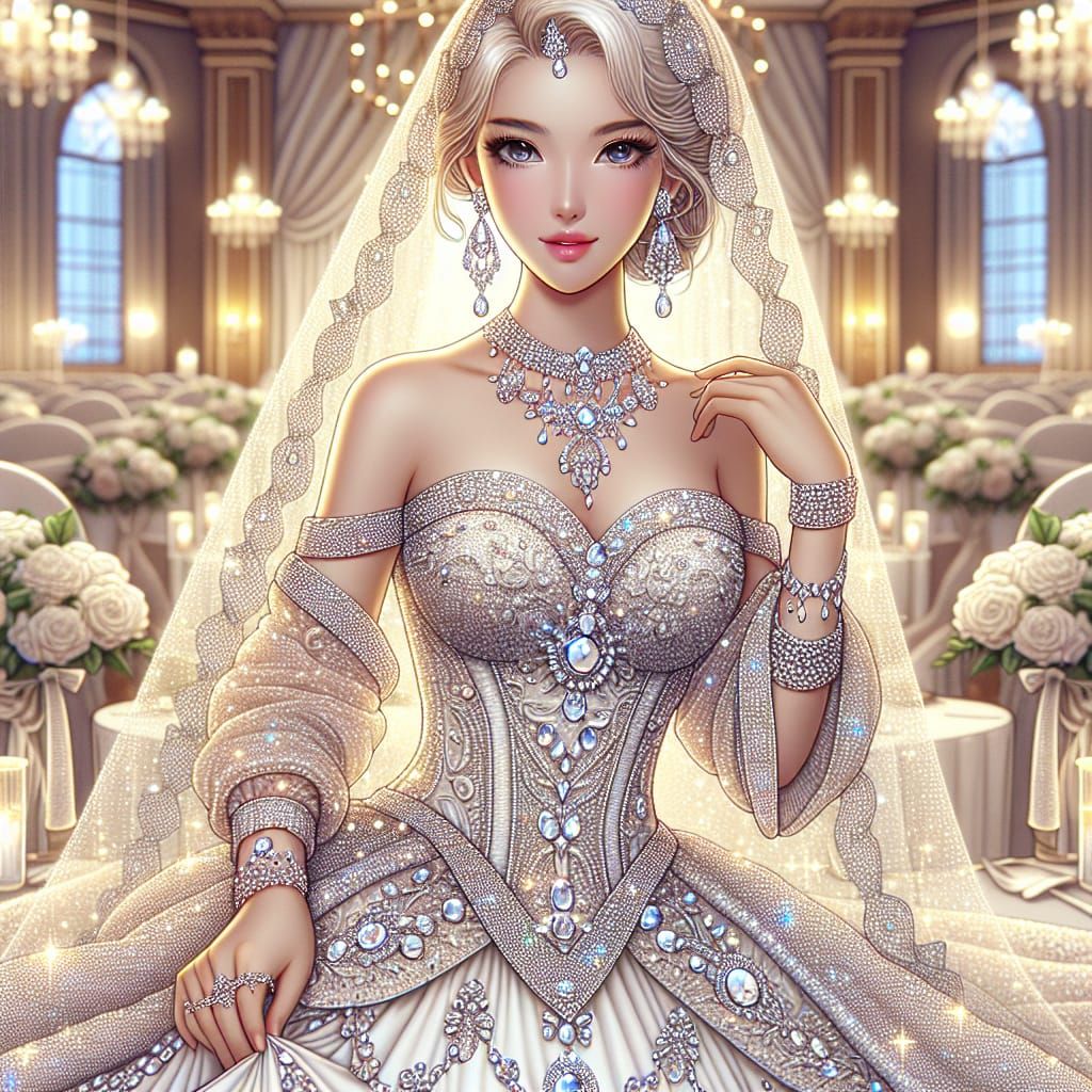 Disney Pixar style 3D stunningly beautiful bride, wearing sp...