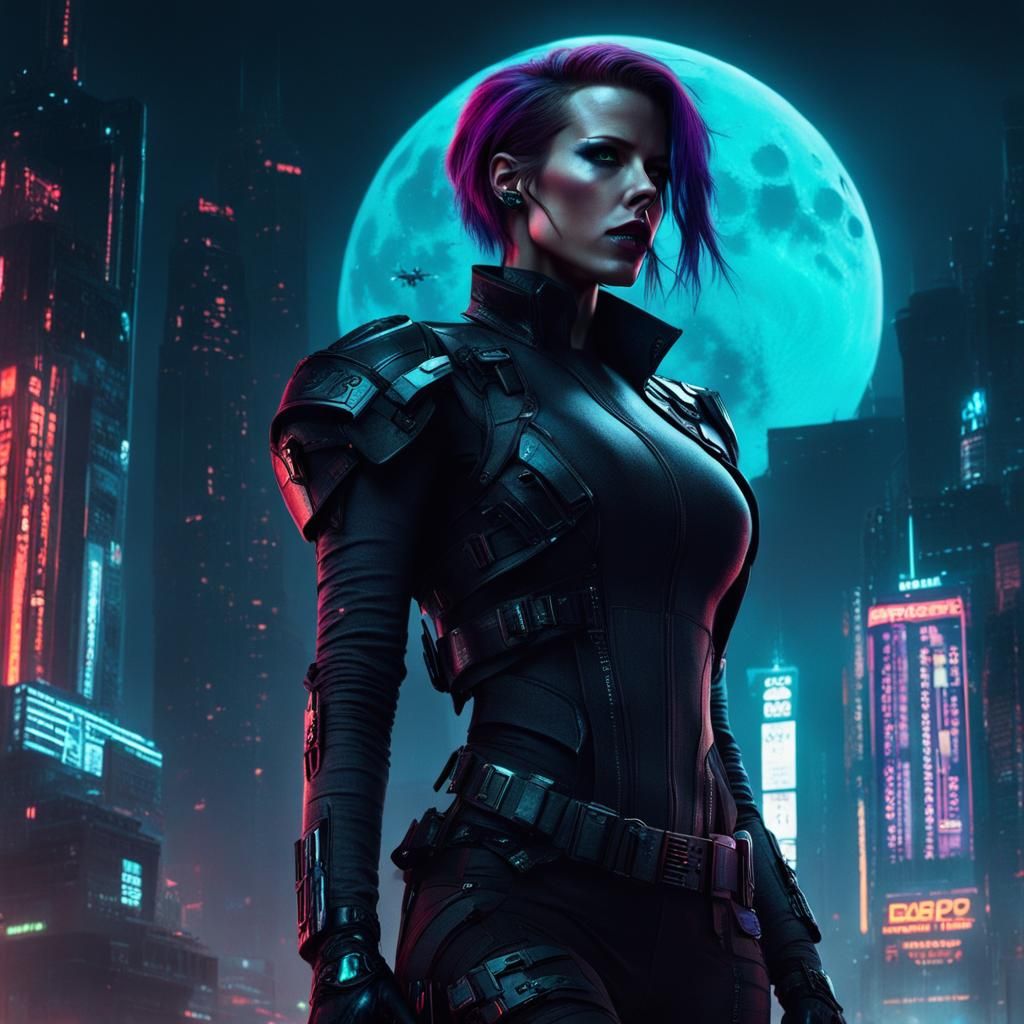 Cyberpunk Vampire Queen with Neon Hair