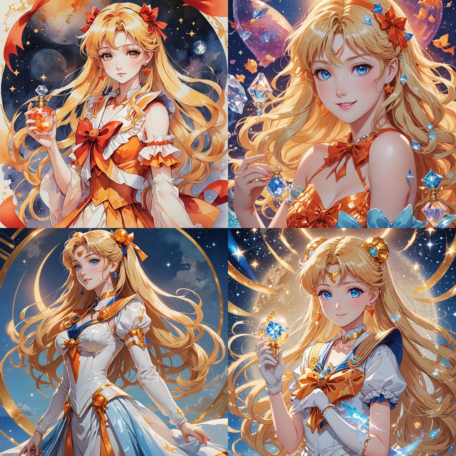 Sailor Venus in Elegant Orange Gown, Anime Style