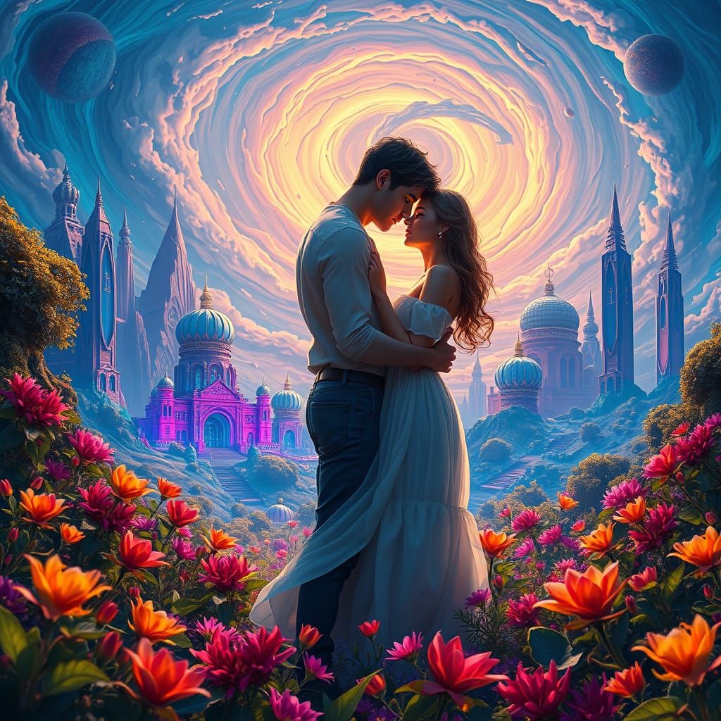 Dreamlike Landscape of Enchanted Lovers