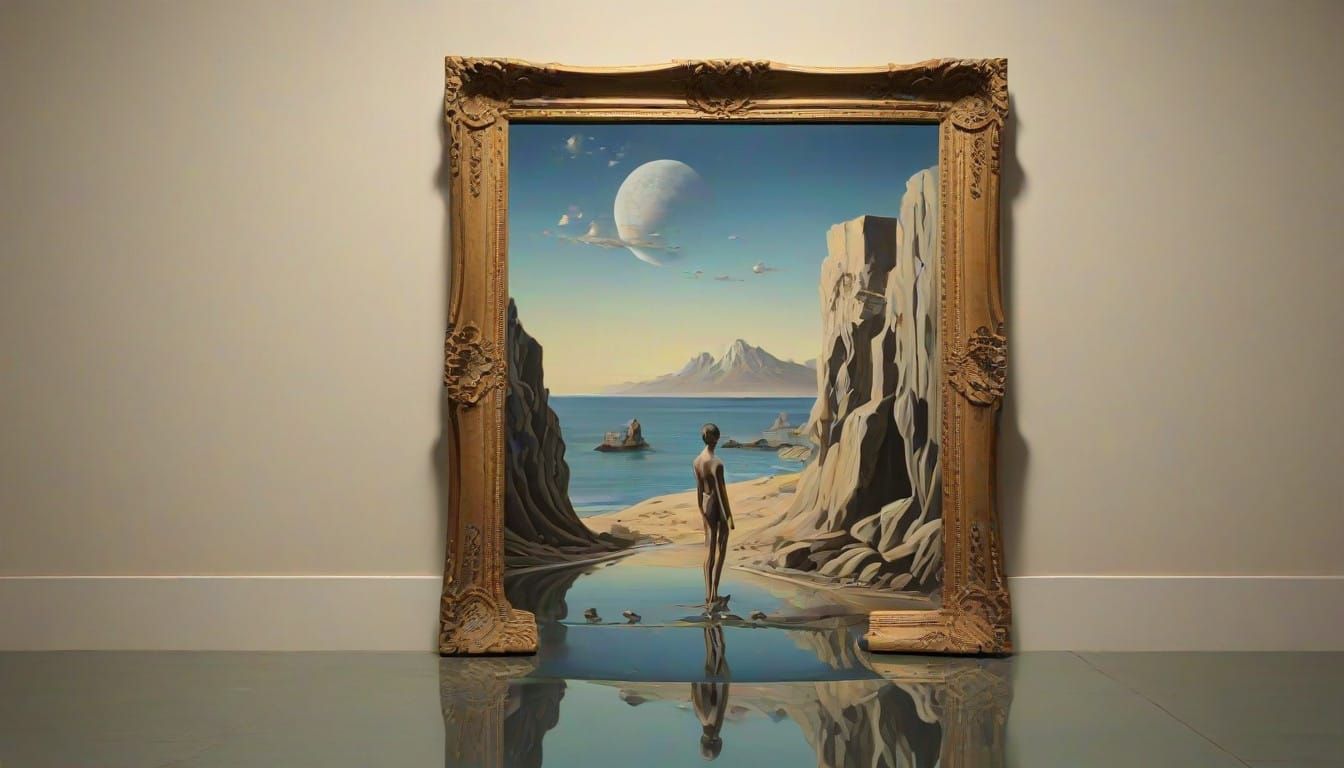 Surrealistic Scene of Room Melting with Reflections