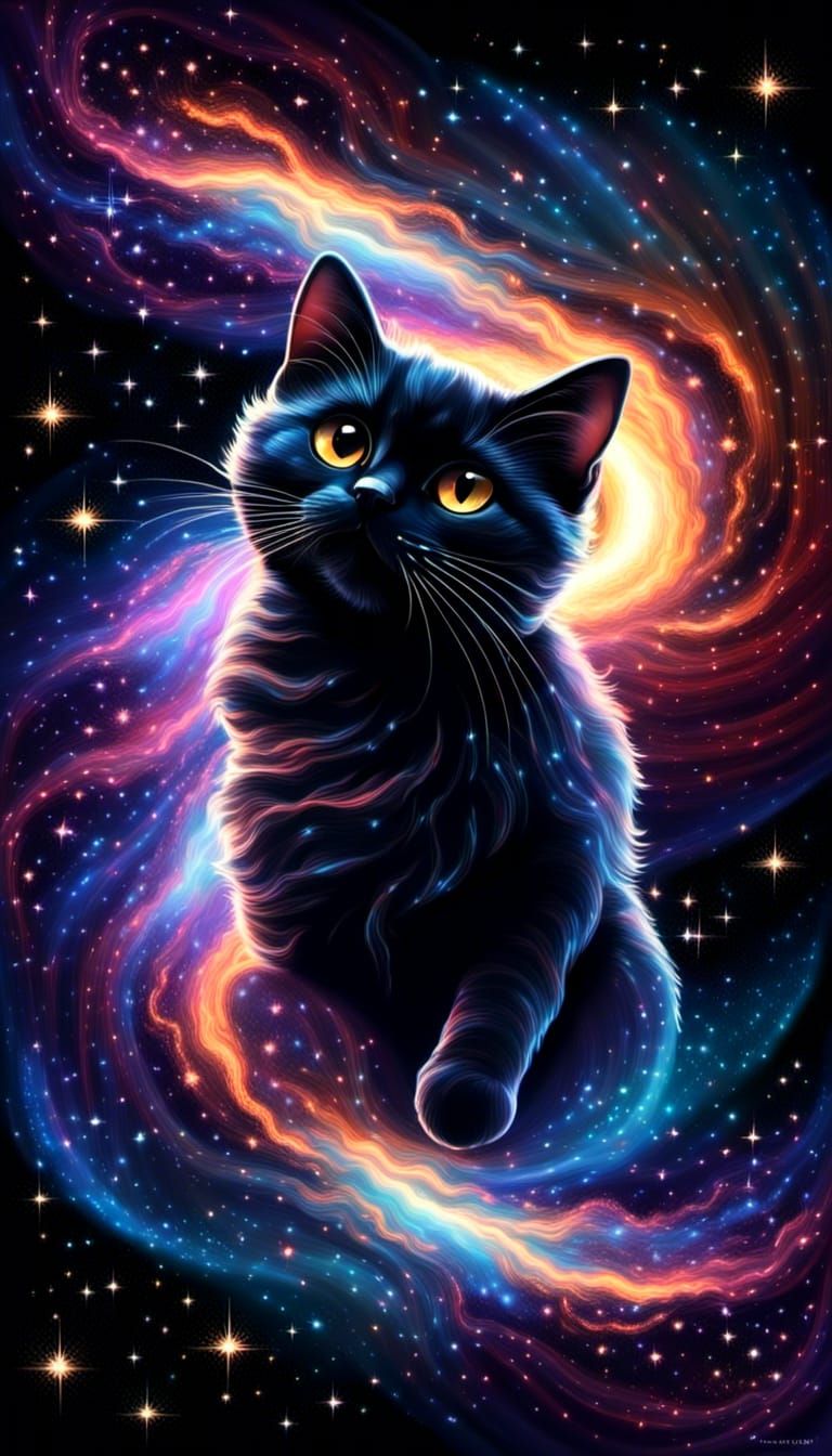 Black Cat Floating in Space