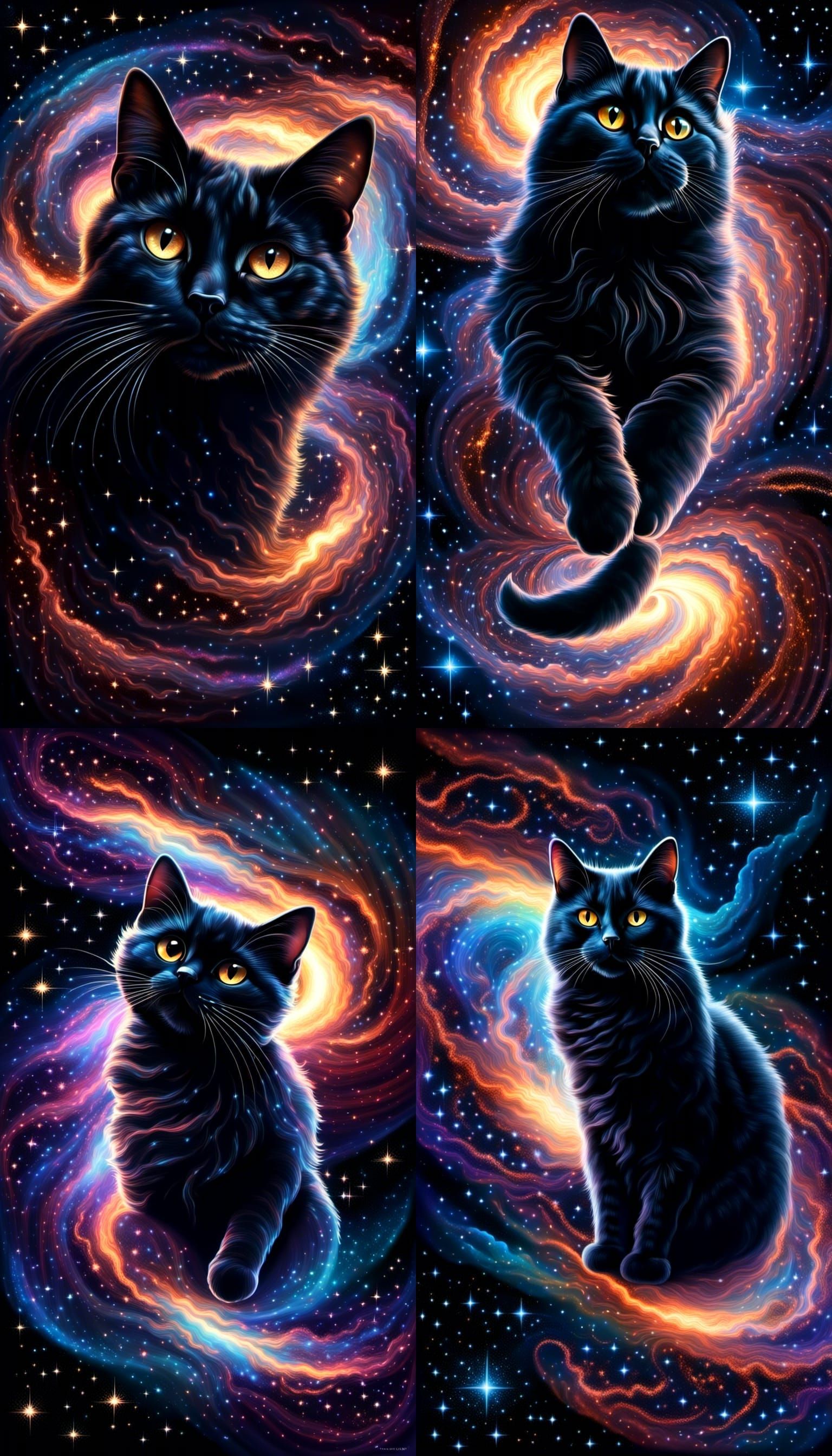 Black Cat Floating in Space Art