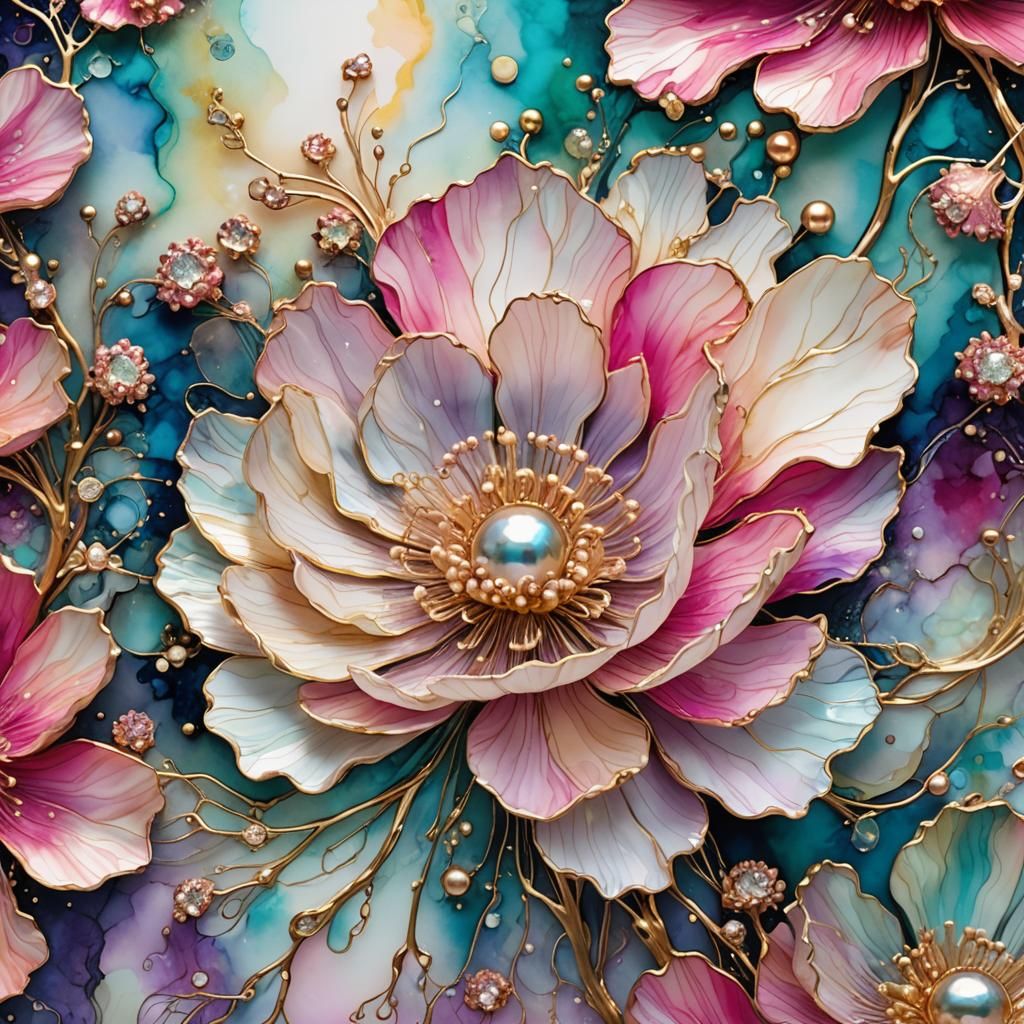 Iridescent Wind Anemone in Pastel Alcohol Ink