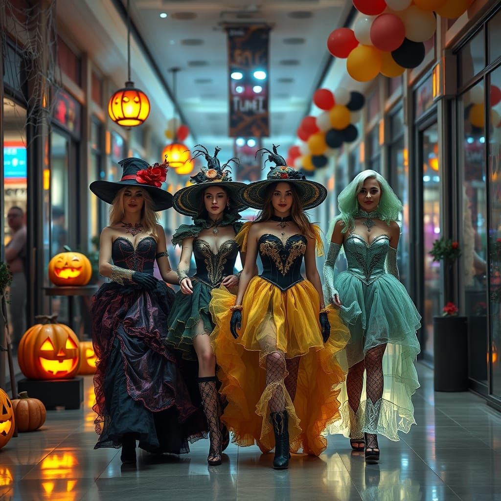 Festive Halloween Procession in Photorealistic Style