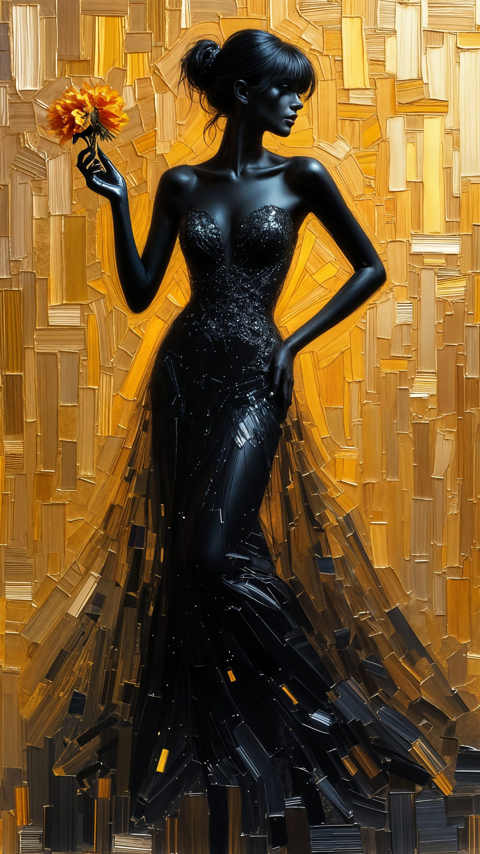 Art Deco Portrait with Golden Background