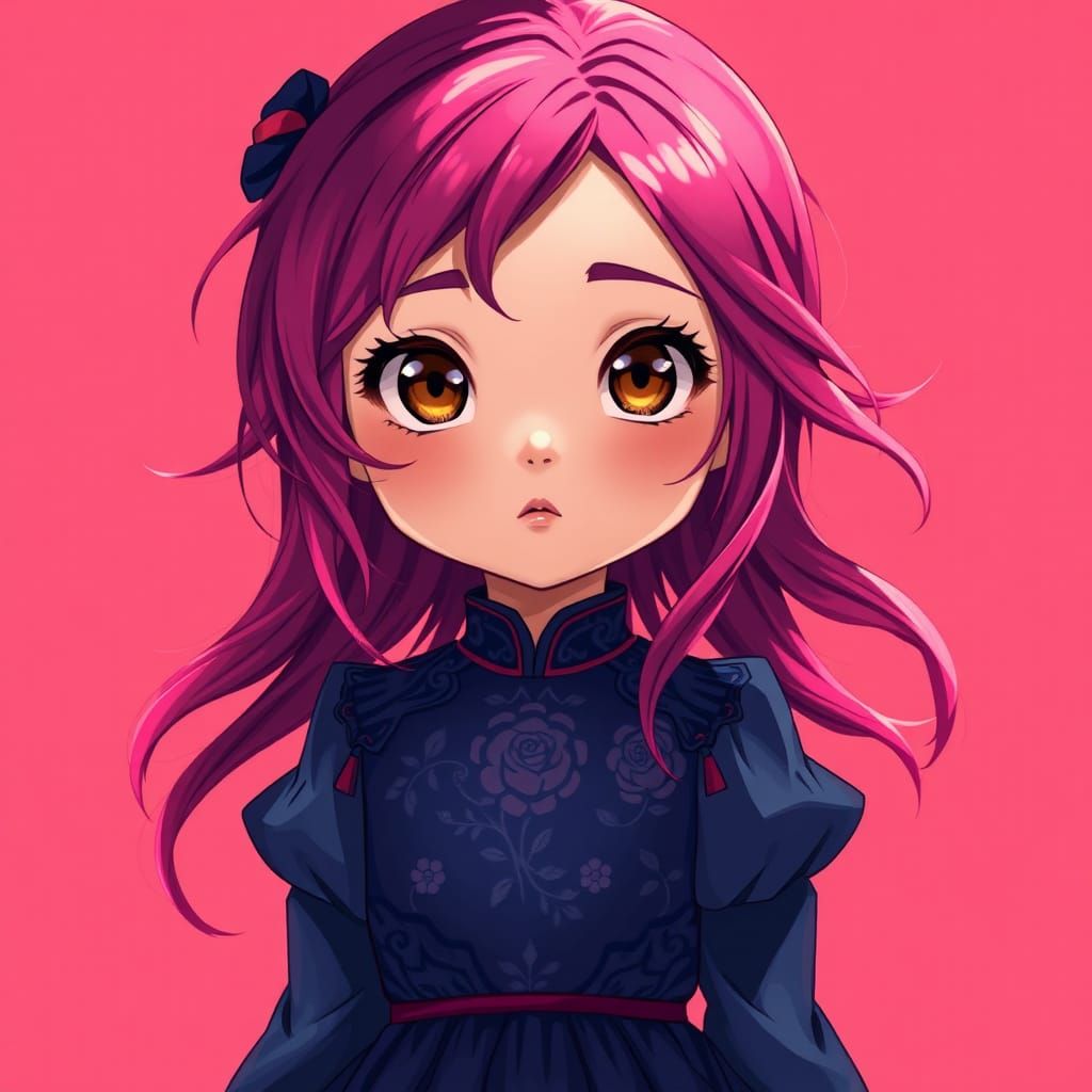 Magenta Haired Girl in Anime Style Digital Painting