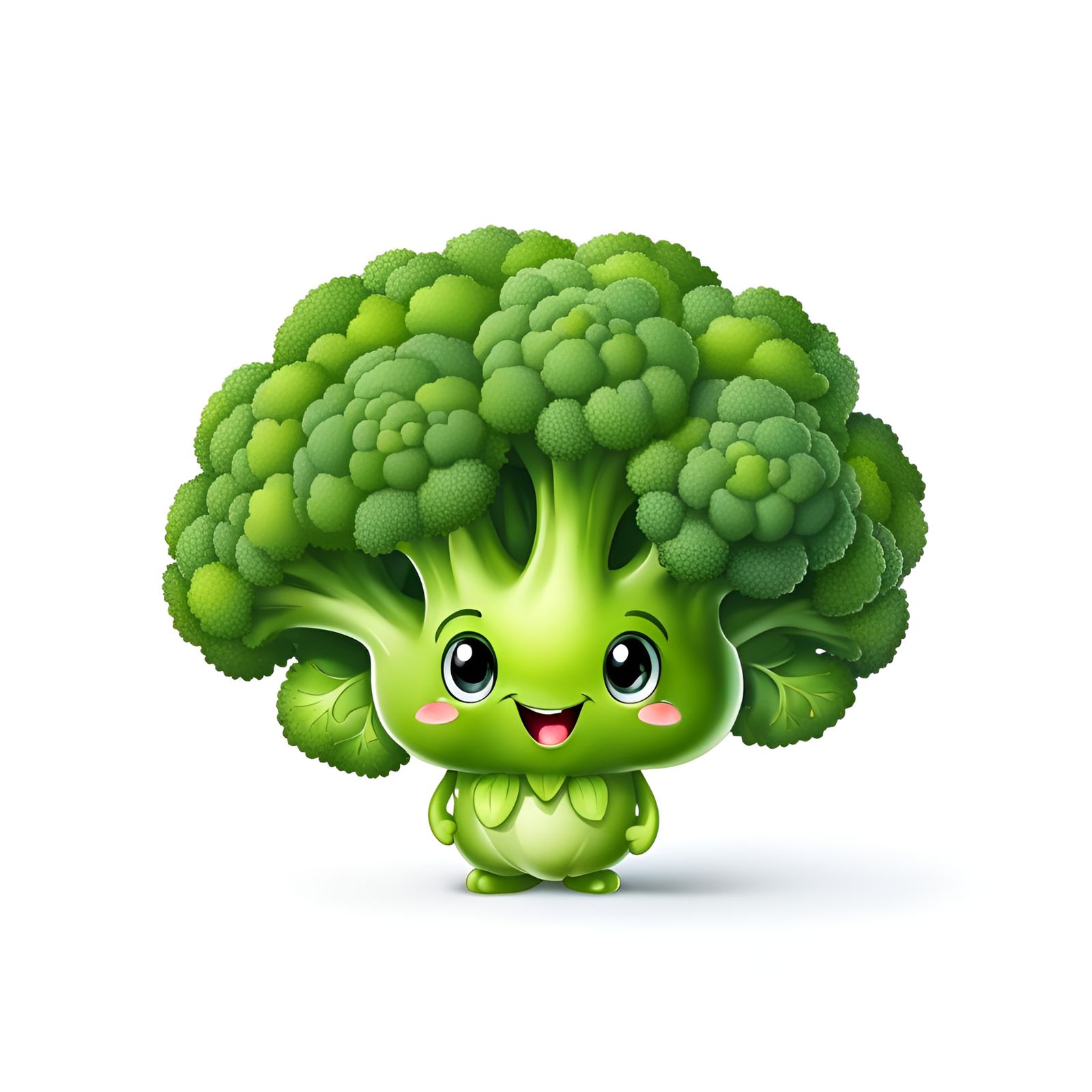 Cute Shy Broccoli Character on White Background