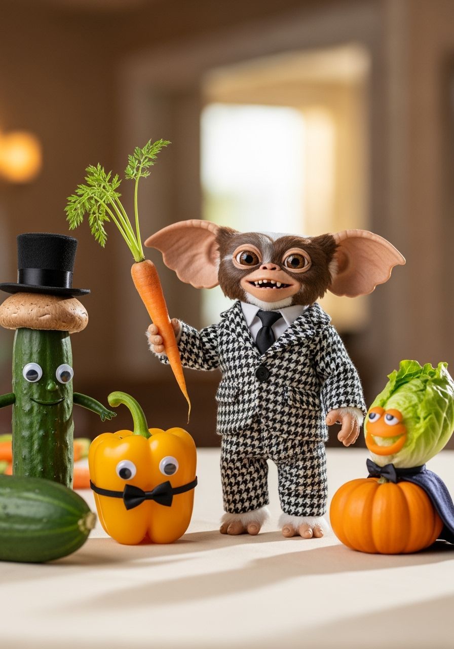 Houndstooth Gremlin at Vegetable Dress-Up Party