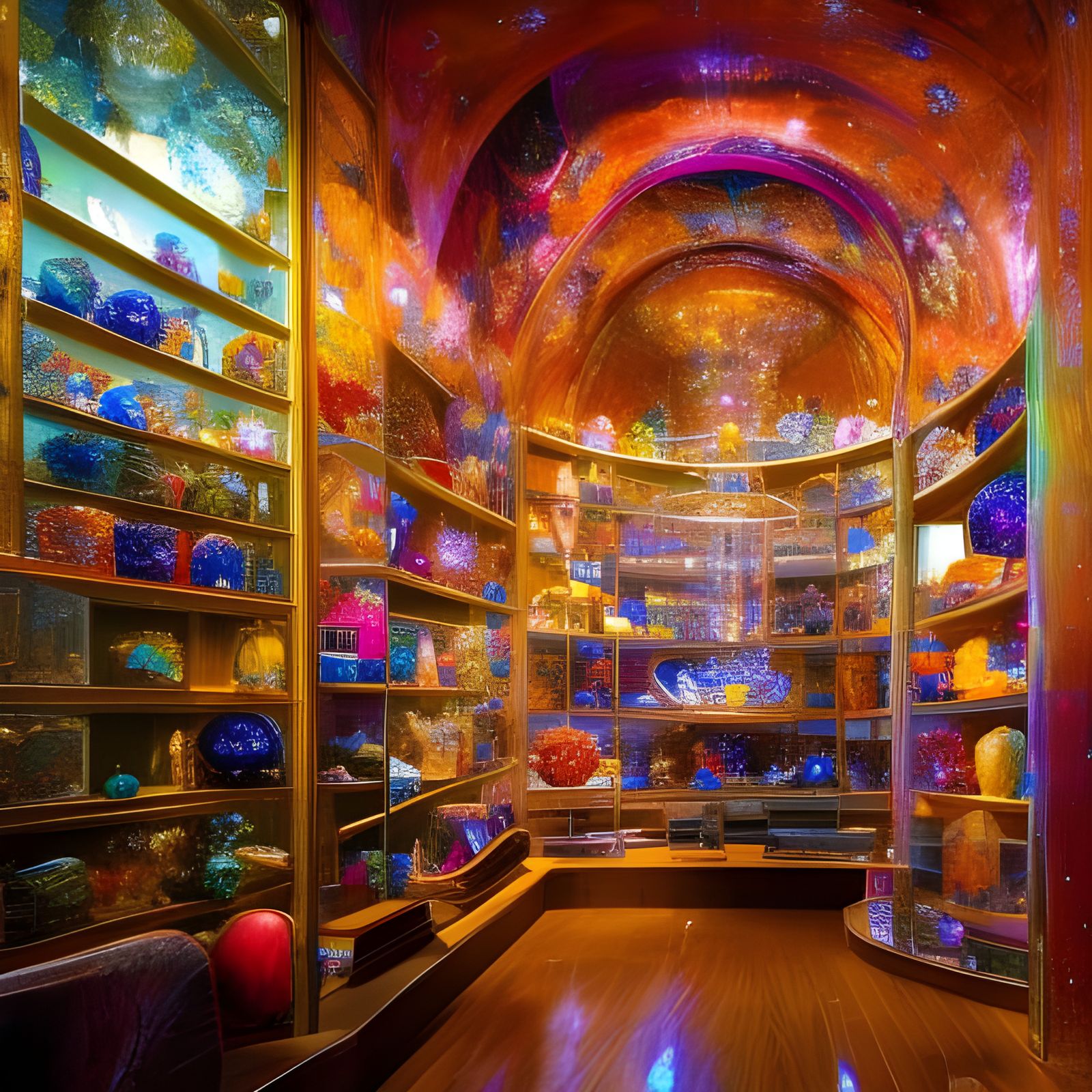 Colorful Crystal Shop Interior as Oil Painting