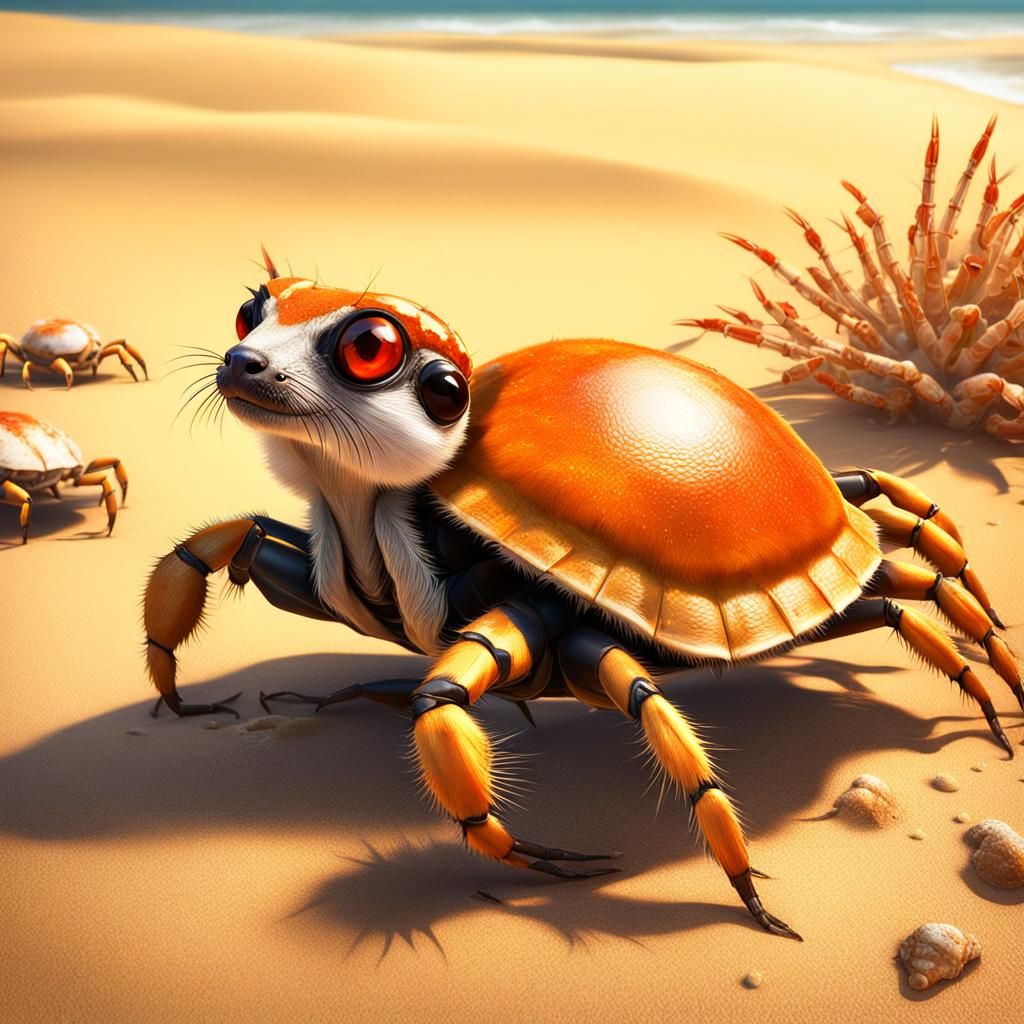 Meerkat-Crab Hybrid on Sunny Beach, Fantasy Art