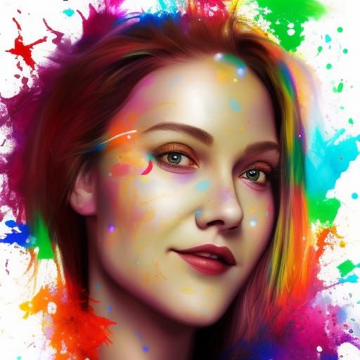 Happy Woman in Hyperrealistic Splash Art Style