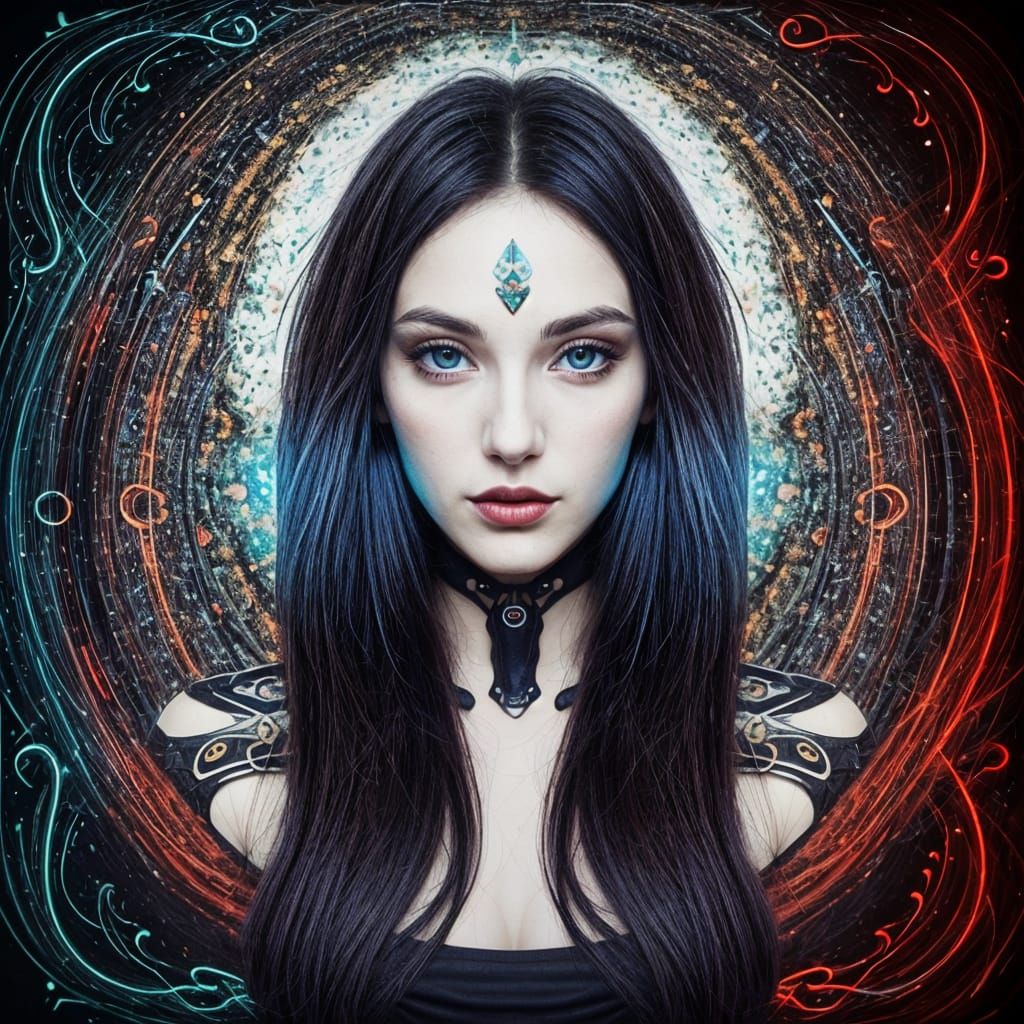 Glowing Woman in Vibrant Double Exposure Art