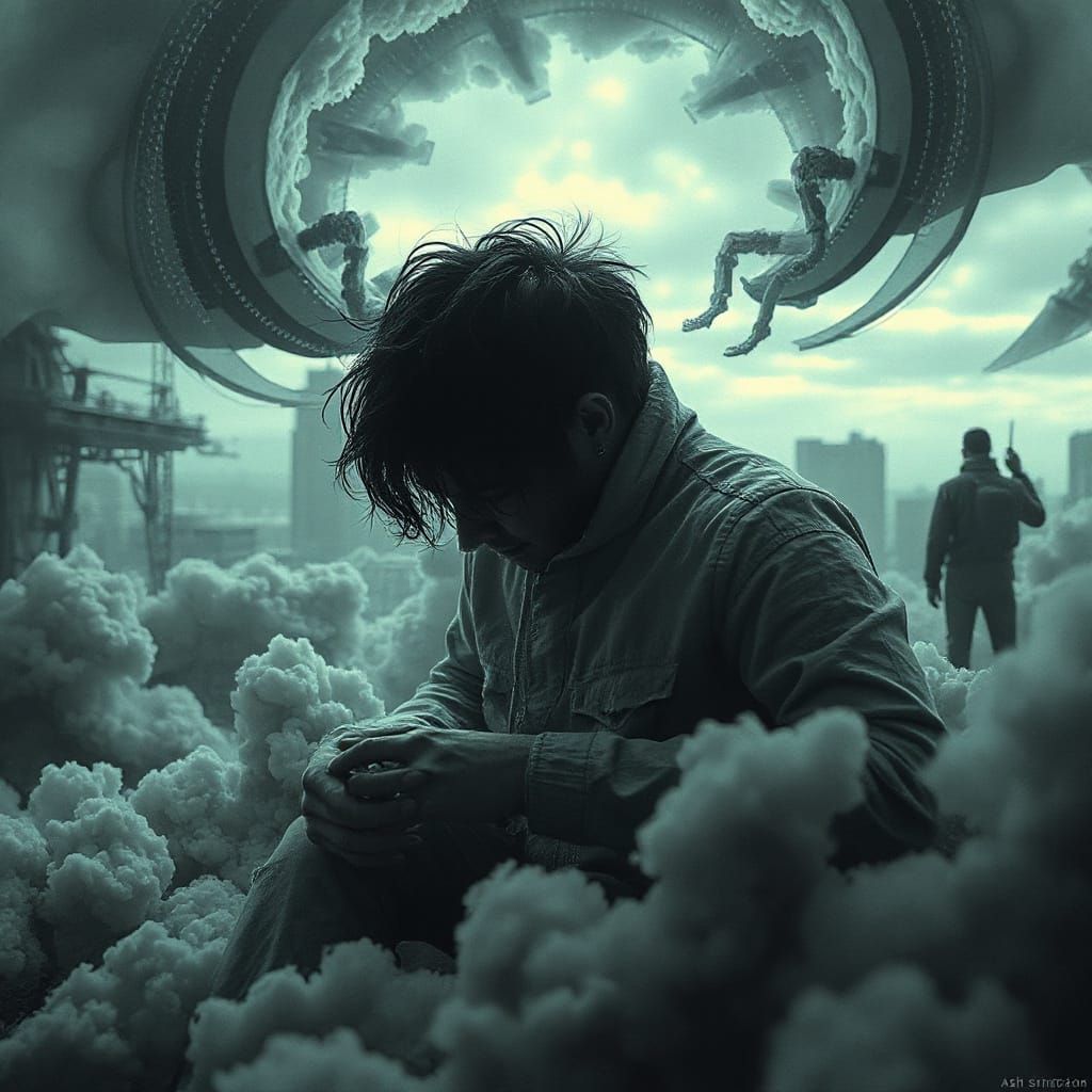 Overwhelmed by Binary Code in Cyberpunk Style