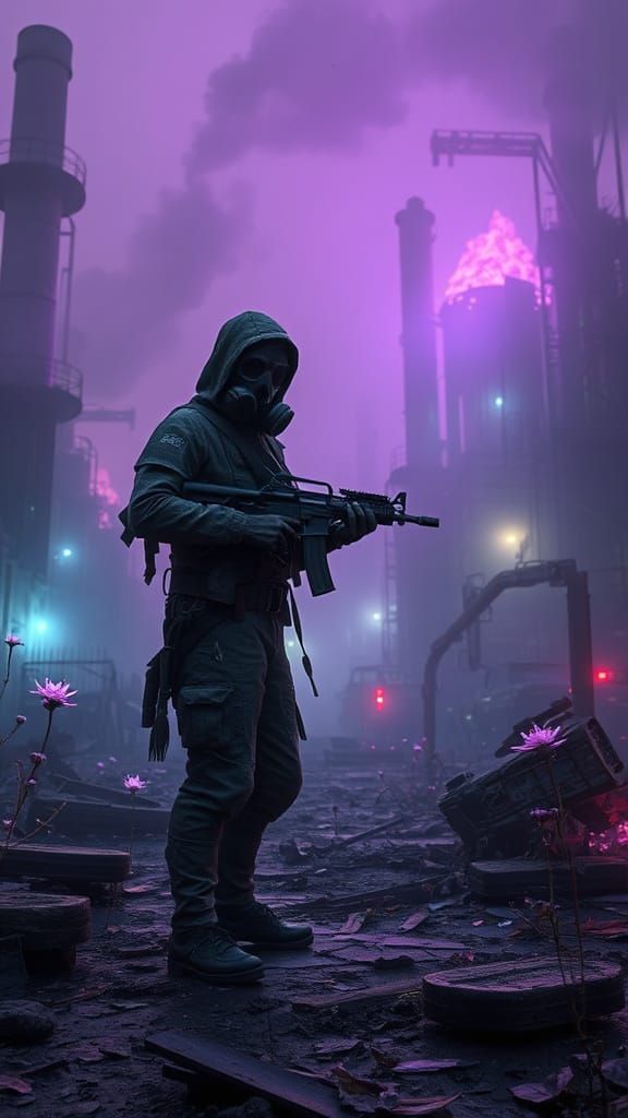 Lone Stalker in Bioluminescent Ruins