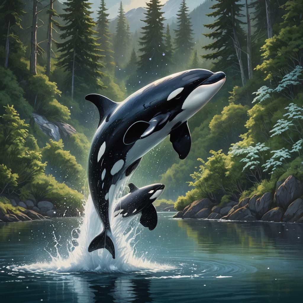 Orca Whale Breaching in Kodiak Bay Alaska