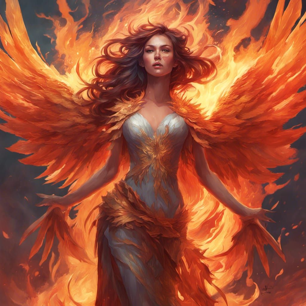 Fiery Phoenix Rebirth: Romantic Concept Art