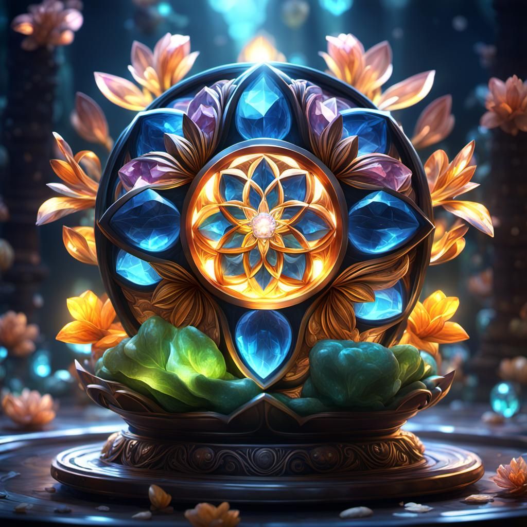 Seed of Life Crystal Gem in Dark Fantasy Style