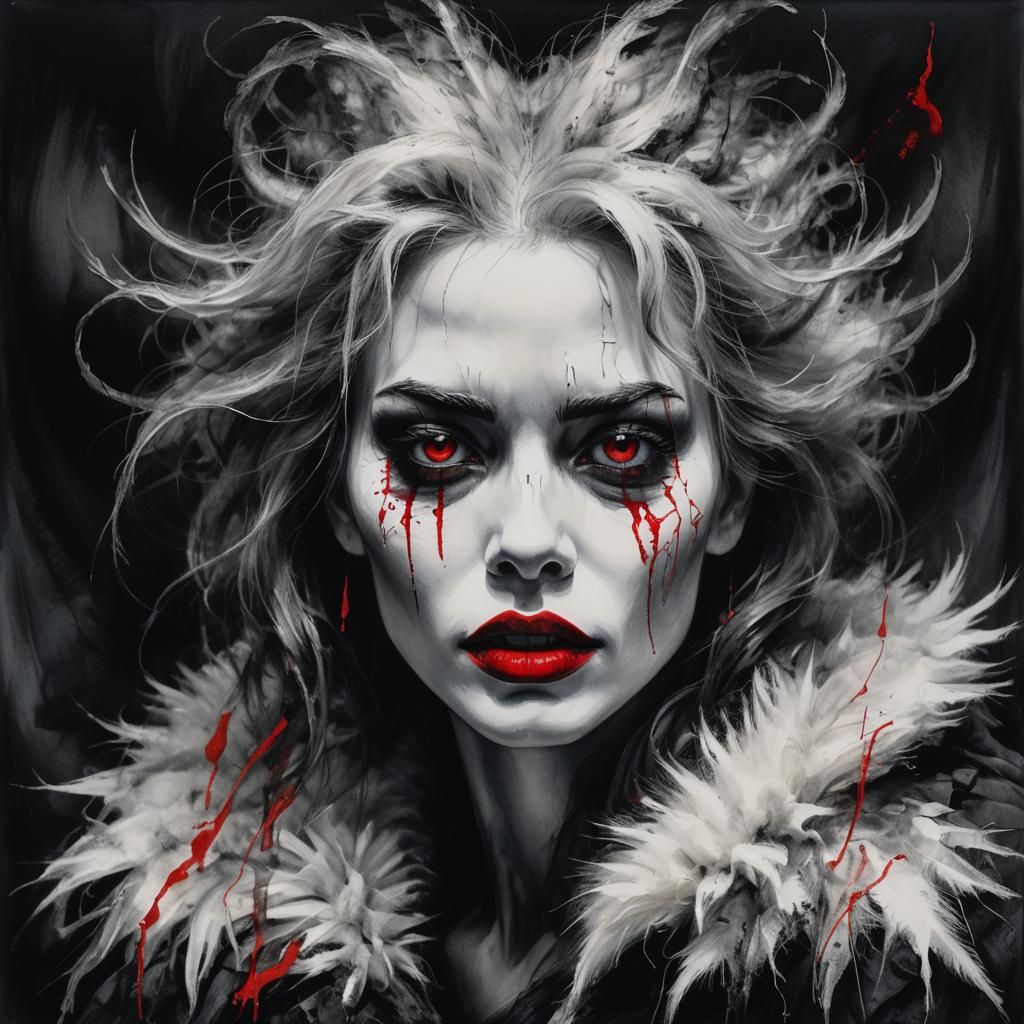 Mystical White Fur Spirit in Charcoal Drawing