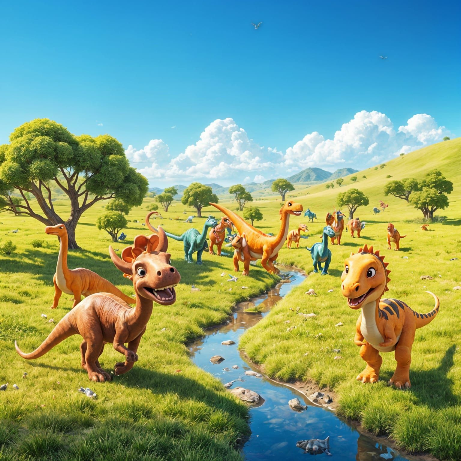 Dinosaurs Roam Sunny Jurassic Plains: 3D Animation