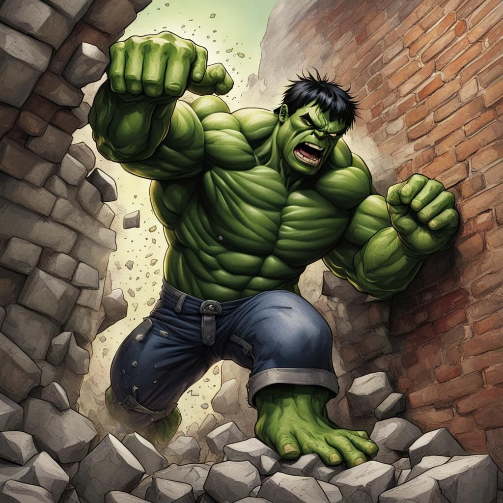 Hulk Smashing Through a Brick Wall