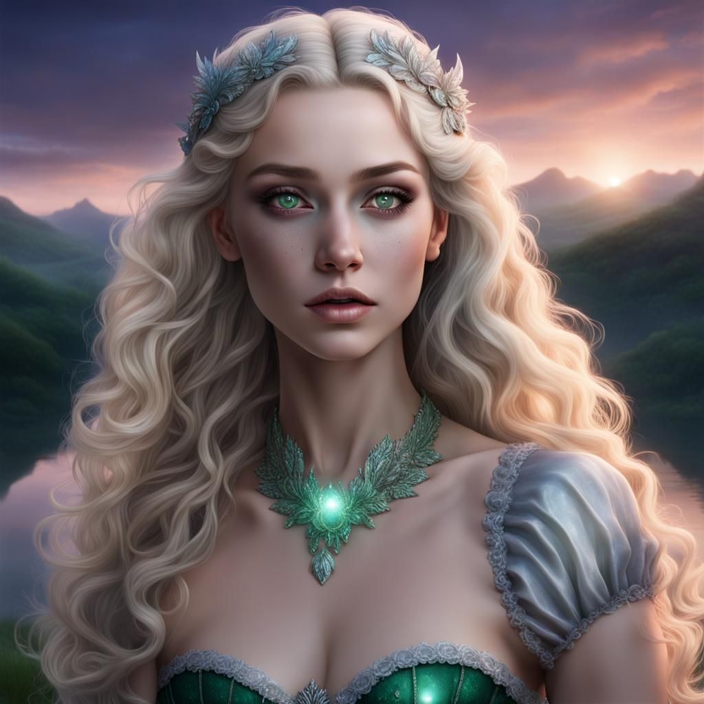 Magical Blonde Woman in Fantasy Landscape