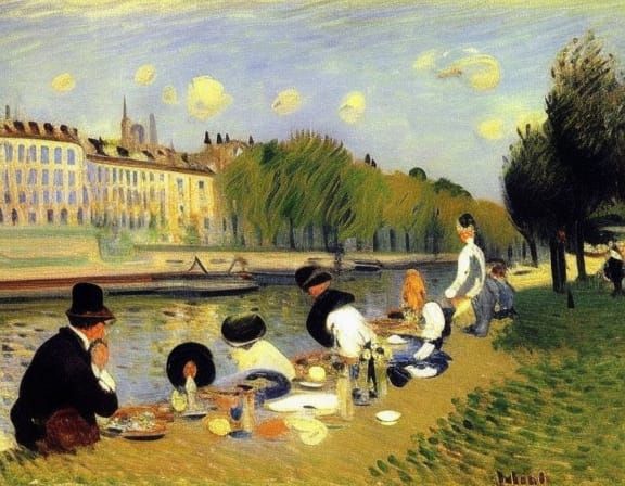 Breakfast on the banks of the river Seine