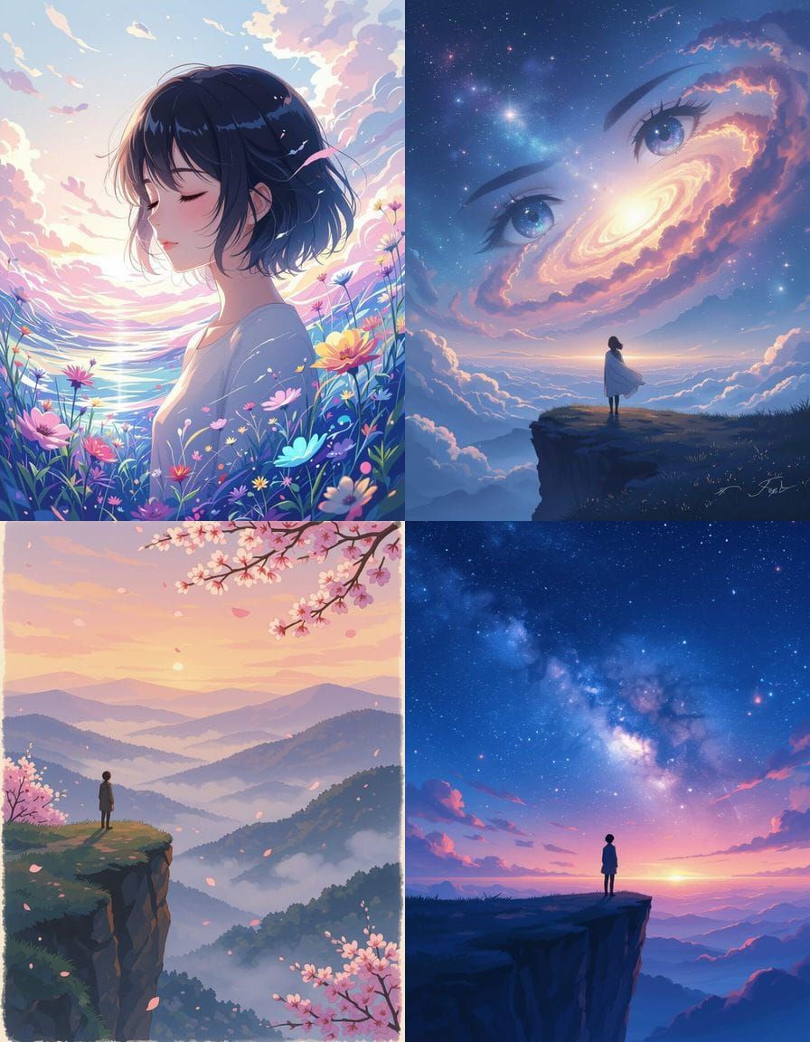 Anime Character Observing a Landscape