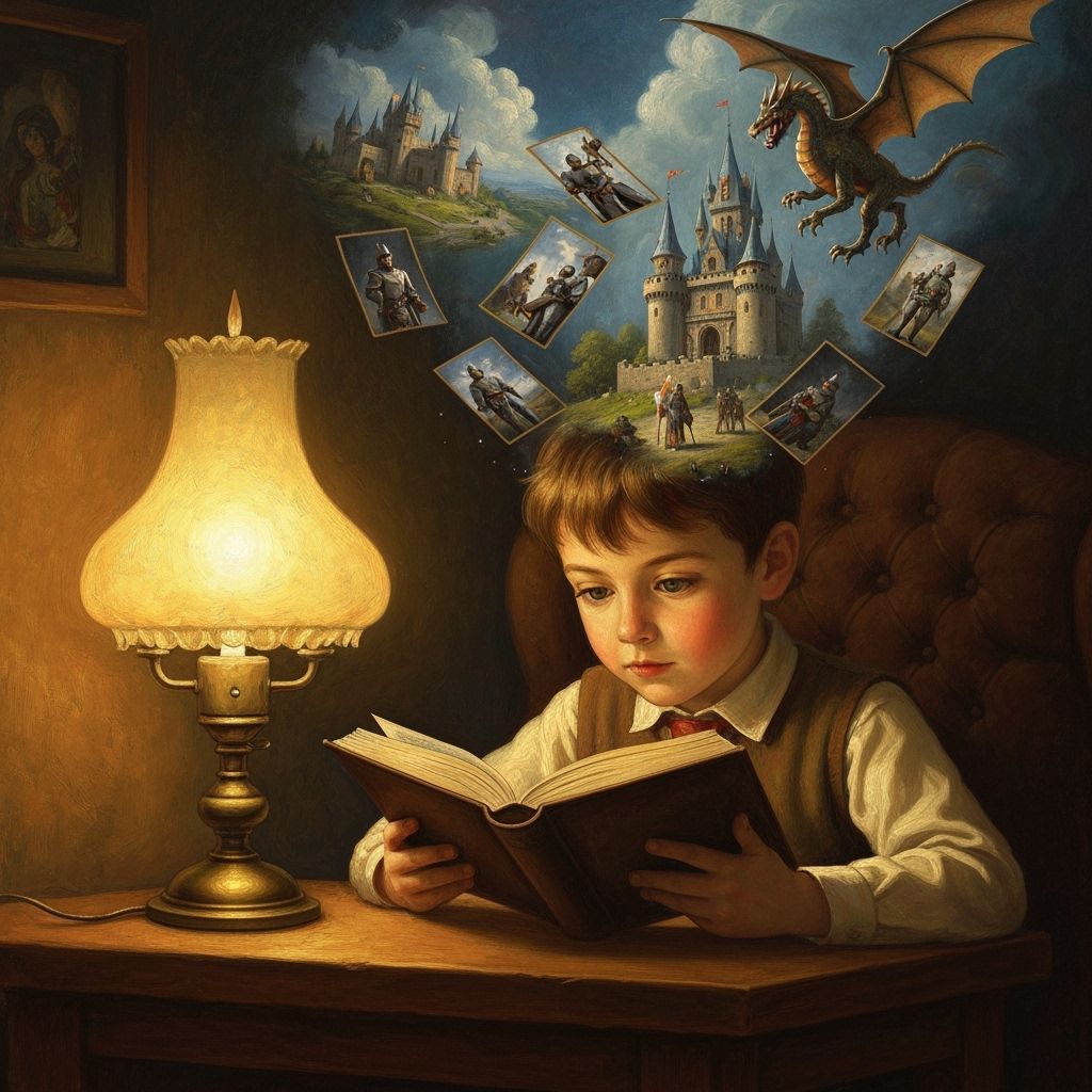 Boy's Imagination Unfolds in Old Oil Painting Style