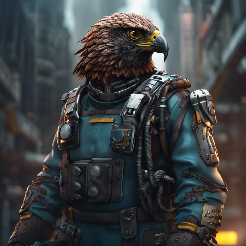 Hawk Mechanic in Detailed Matte Painting Style