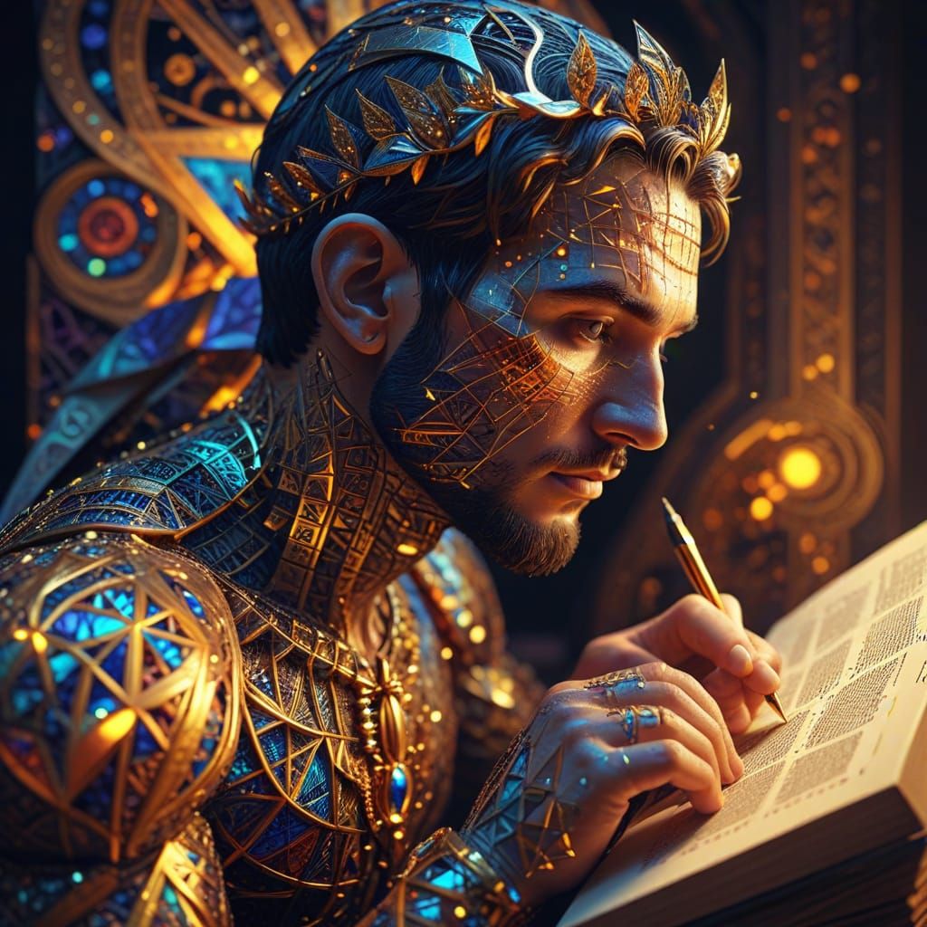 Biblical Study in Low Poly Fractal Art, 4K