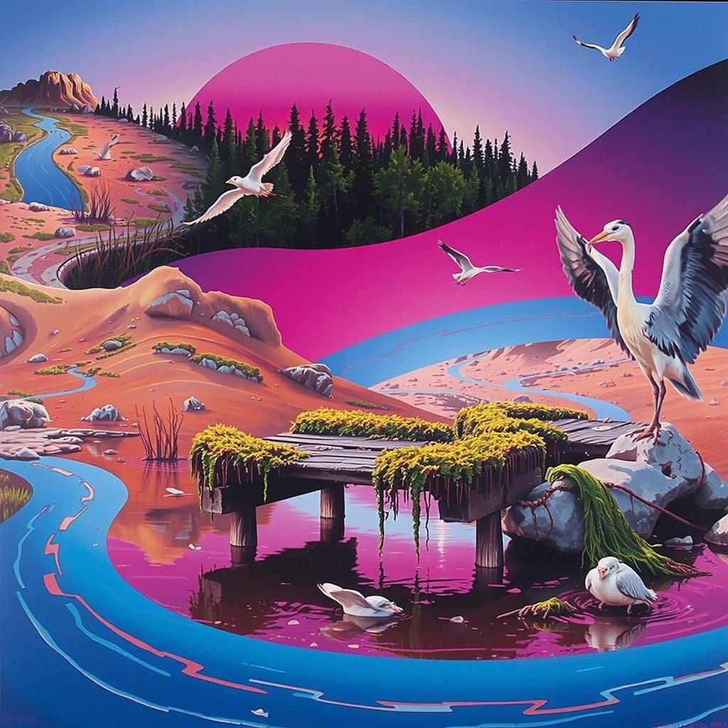 Radiant Sunset Over River Delta With Heron