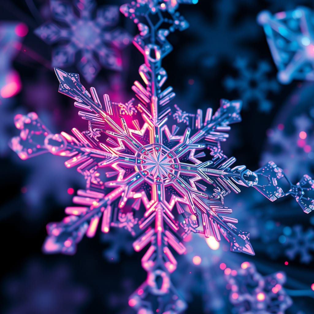 Fractal Snowflake in Neon Hues, Inspired by Syd Mead and Ash...