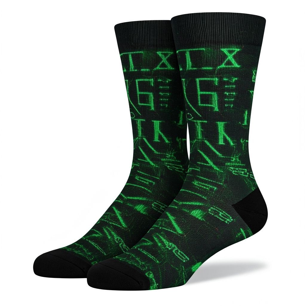 Matrix Socks with Green Neon Pattern and Bokeh