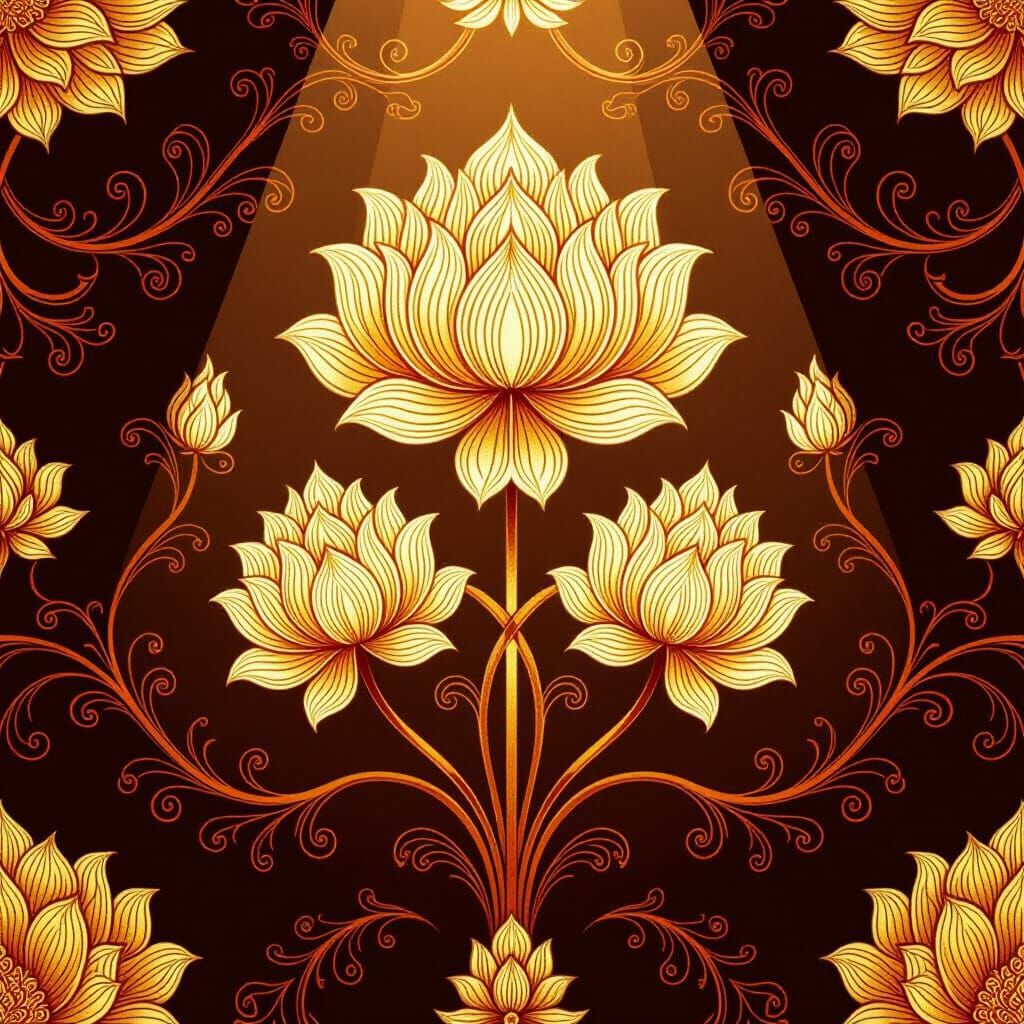 Thai Lotus Pattern in Golden Tones