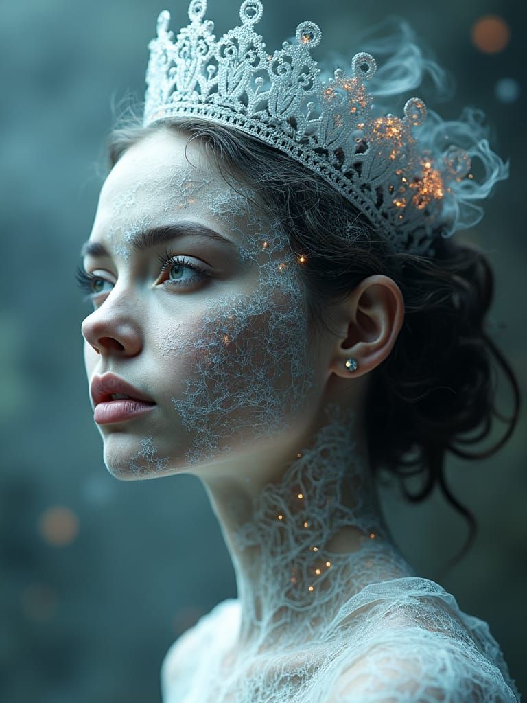 Cyborg Princess Crowned with Vaporwave Glitch Smoke