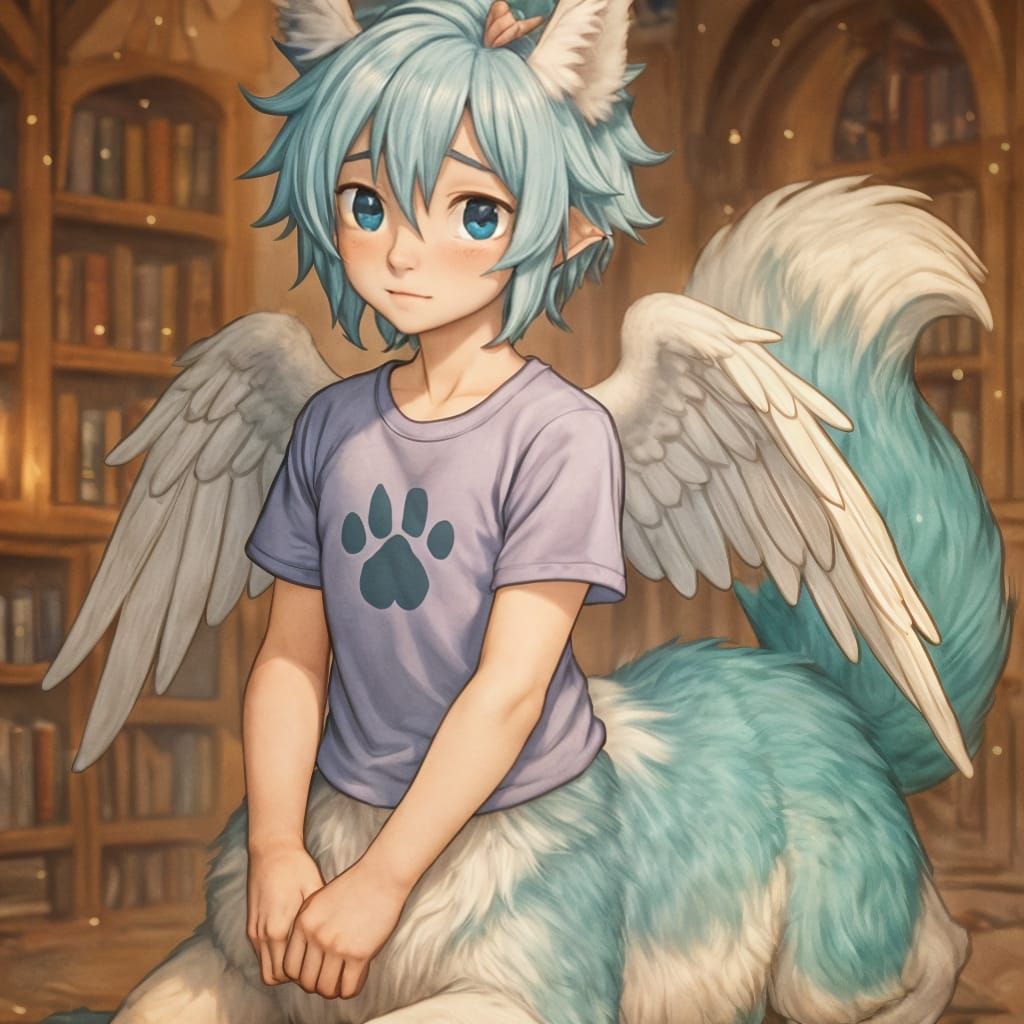 Shy Teenage Wolf Centaur Fantasy Illustration