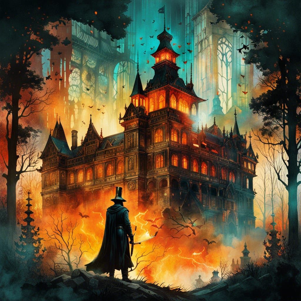 Van Helsing Double Exposure Portrait in Watercolor Style