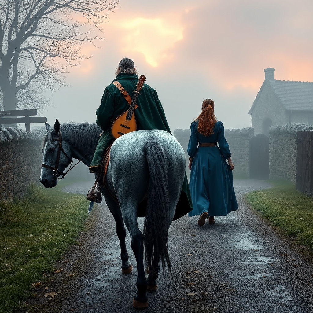 Travel Worn Minstrel Arrives at Village Gates