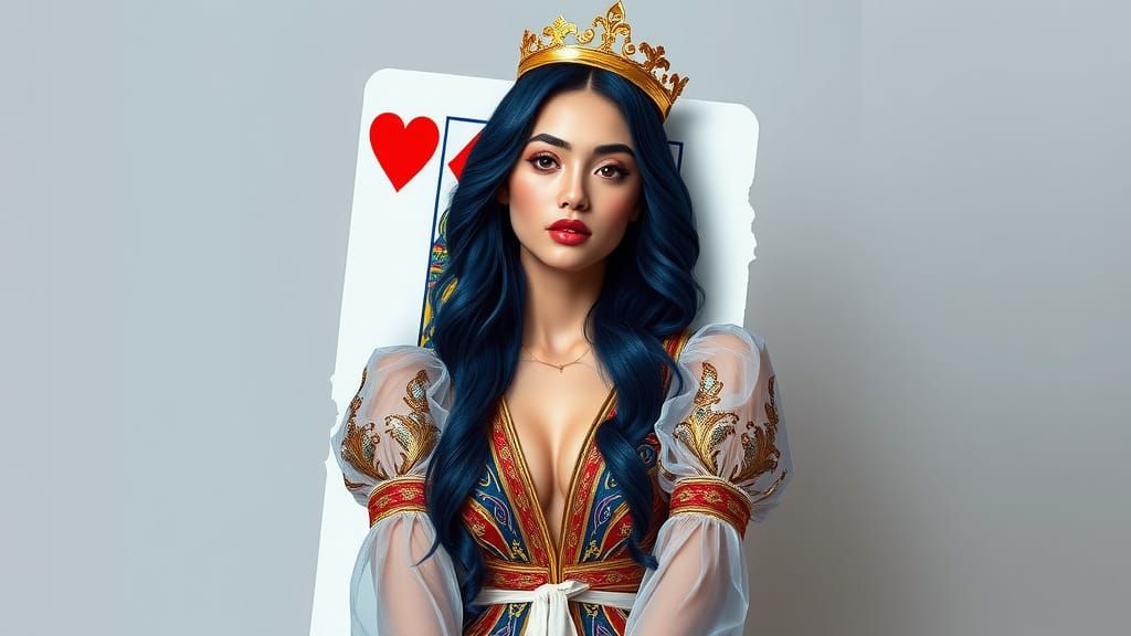 Surreal Portrait of Woman Emerging from Queen of Hearts Card