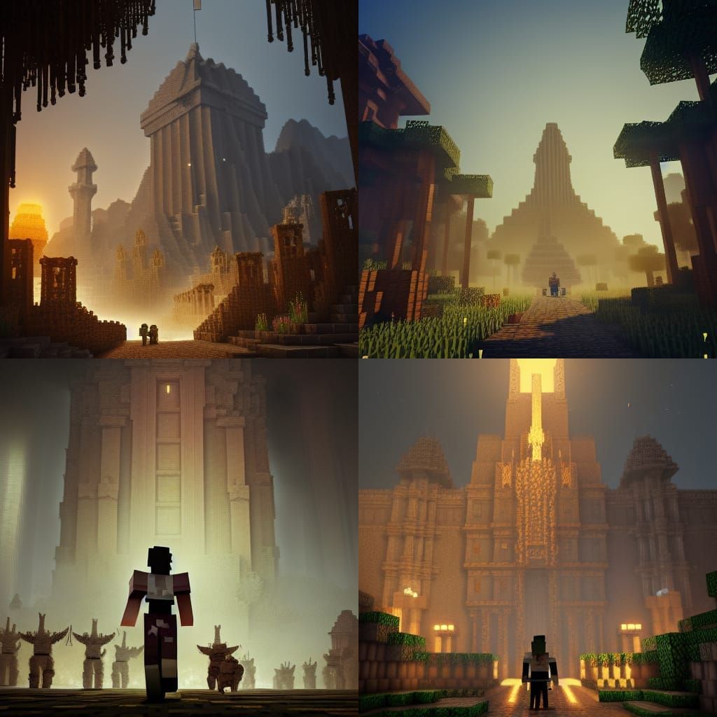 Minecraft Warden in Ancient City: Dark Fantasy Art