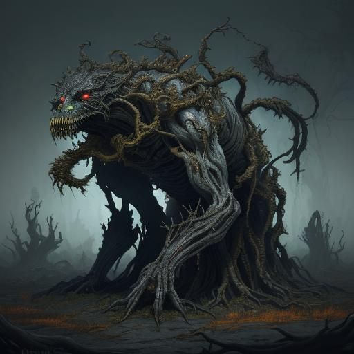 Towering Creature of Corruption in Dark Fantasy Style