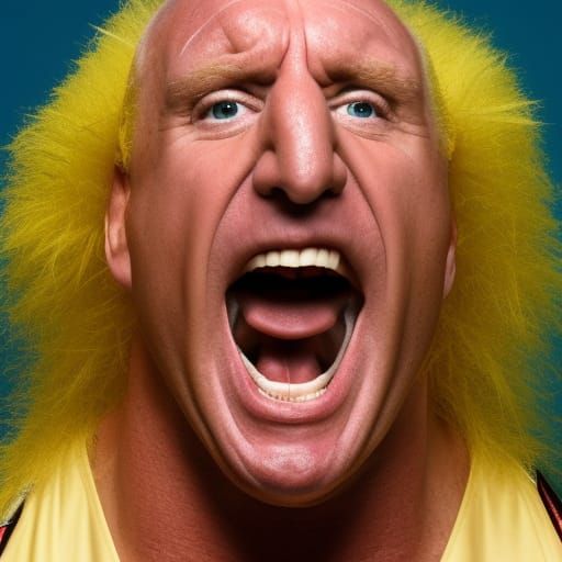 Wrestler Richard Fliehr Portrait Yelling and Eating Salad