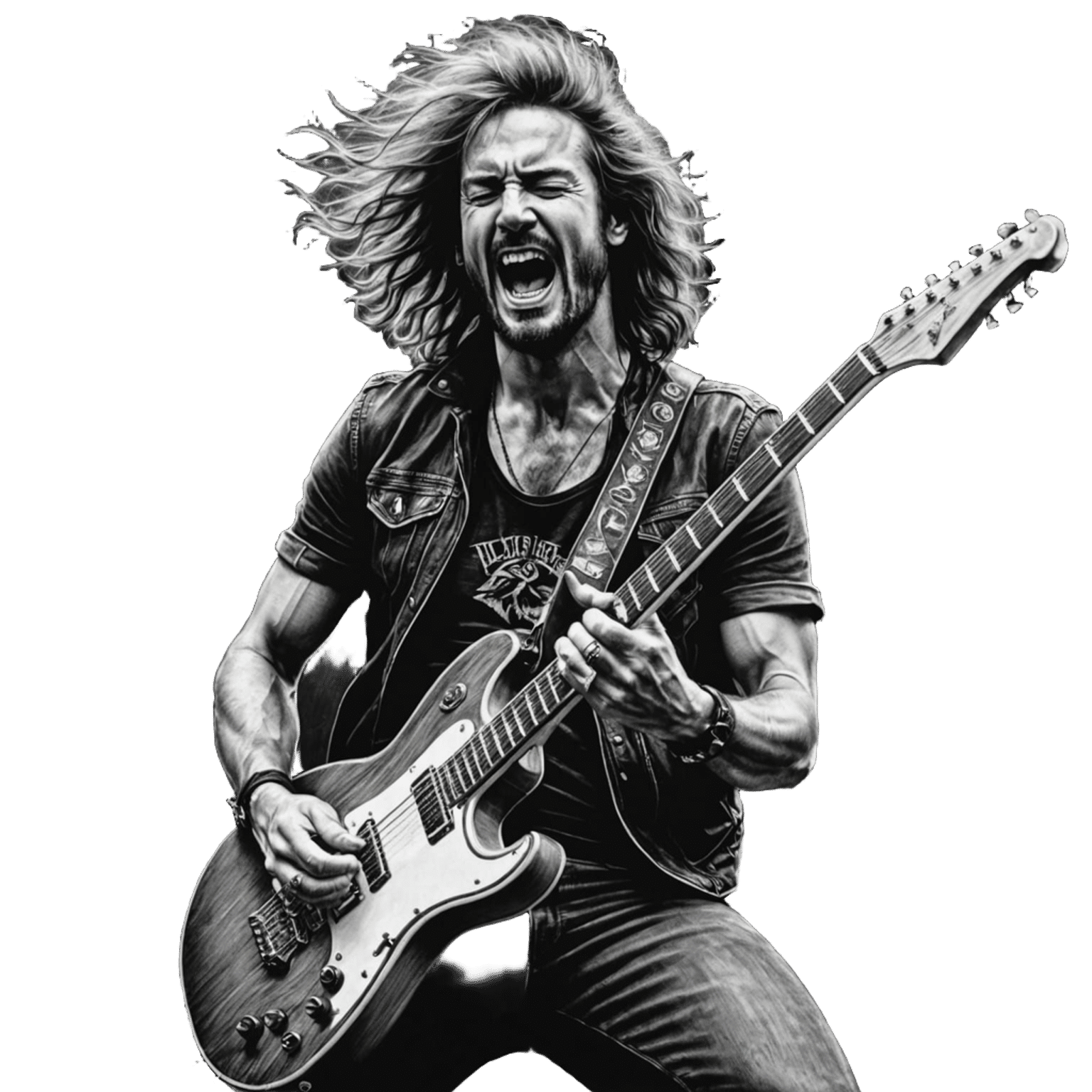 Rock Star Hyperdetailed Charcoal Drawing